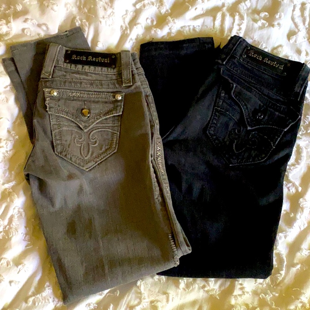 Two pairs of rock revival jeans